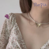 Homemade Double Pearl Butterfly Neck Chain Choker