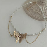 Homemade Double Pearl Butterfly Neck Chain Choker