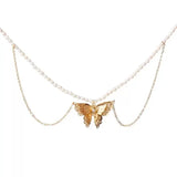 Homemade Double Pearl Butterfly Neck Chain Choker