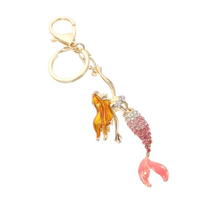 Mermaid Keychain Rhinestone Key Ring Sparkling Charm for Woman Backpack Purse