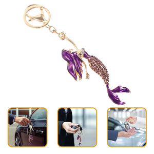 Mermaid Keychain Rhinestone Key Ring Sparkling Charm for Woman Backpack Purse
