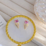 Pink Heart Zircon Ice Cream Stud Earrings 14k Plated
