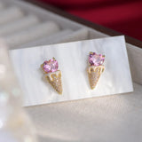 Pink Heart Zircon Ice Cream Stud Earrings 14k Plated