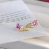 Pink Heart Zircon Ice Cream Stud Earrings 14k Plated