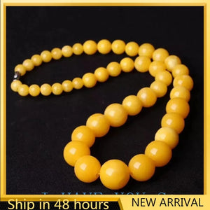 Amber Yellow Bead Necklace Women
