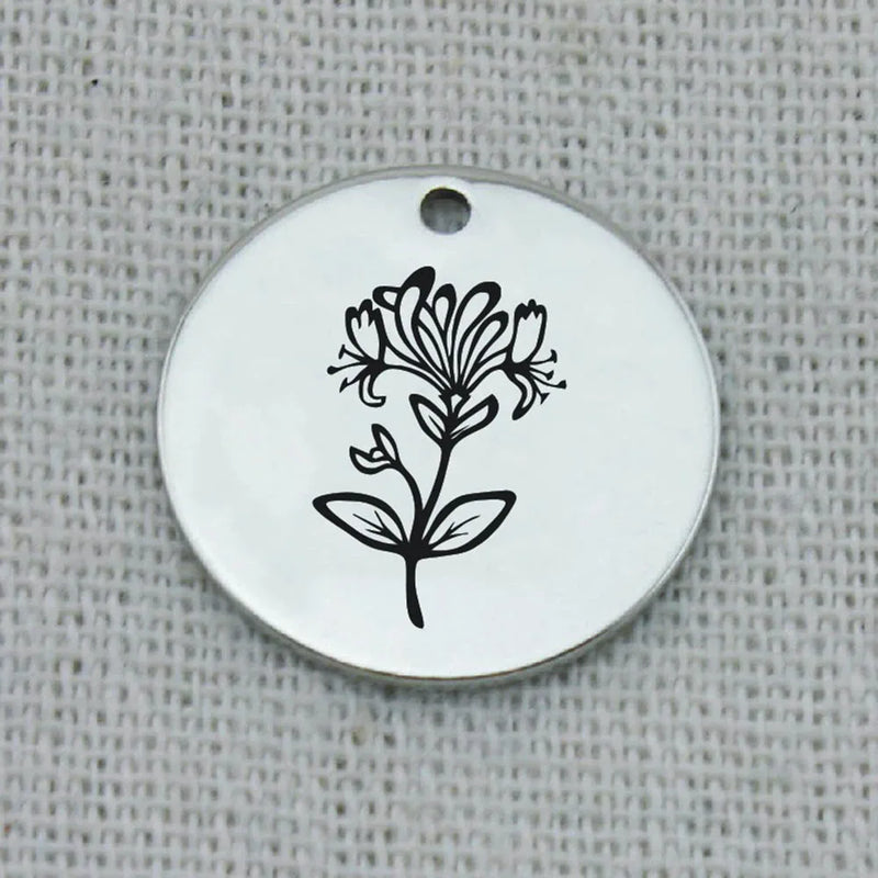Honeysuckle Charm Necklace, June Birth Flower, Gift for Mom