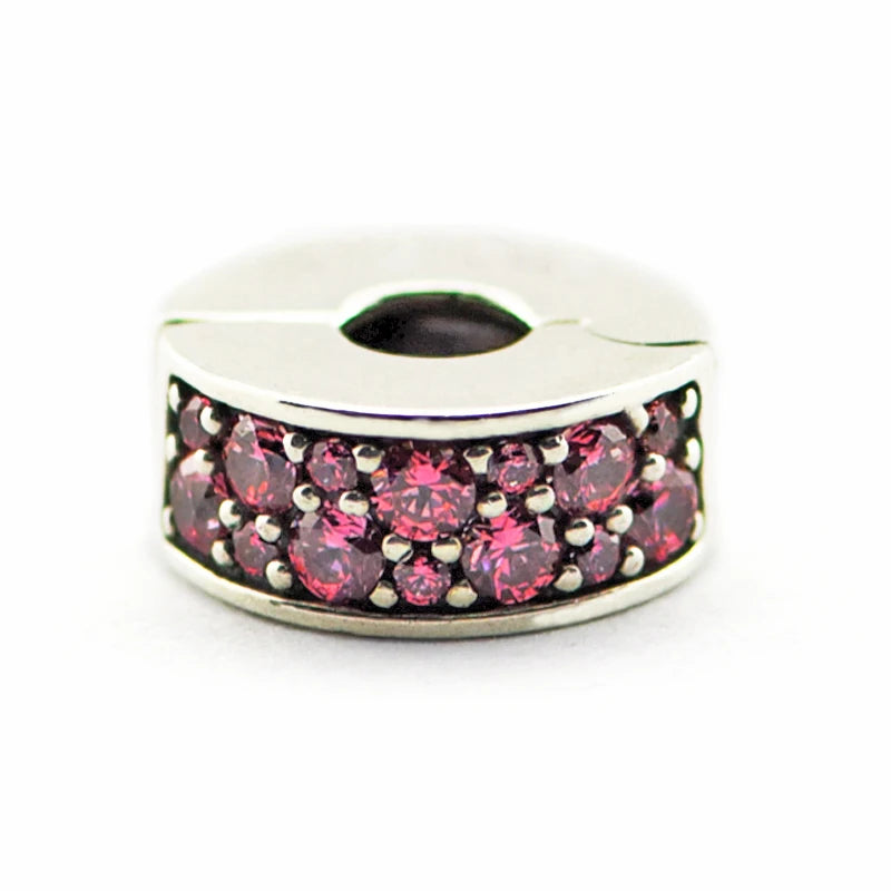 925 Silver Honeysuckle Pink Spacer Clip Charm for Bracelets