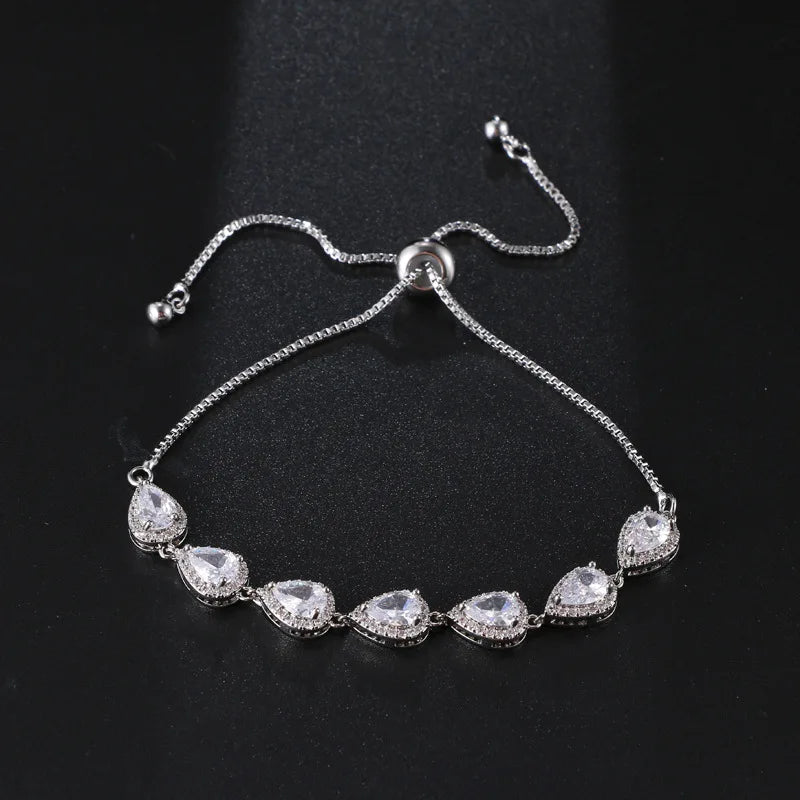 Water Drop Heart-Shaped Platinum-Plated Bracelet Zircon