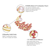 Natural Freshwater Pearl Red Zircon Brooch Pin