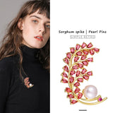 Natural Freshwater Pearl Red Zircon Brooch Pin