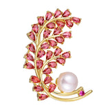 Natural Freshwater Pearl Red Zircon Brooch Pin