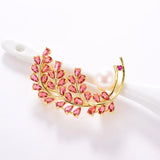 Natural Freshwater Pearl Red Zircon Brooch Pin