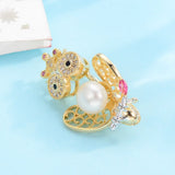 Silver Freshwater Pearl Bird Brooch for Women