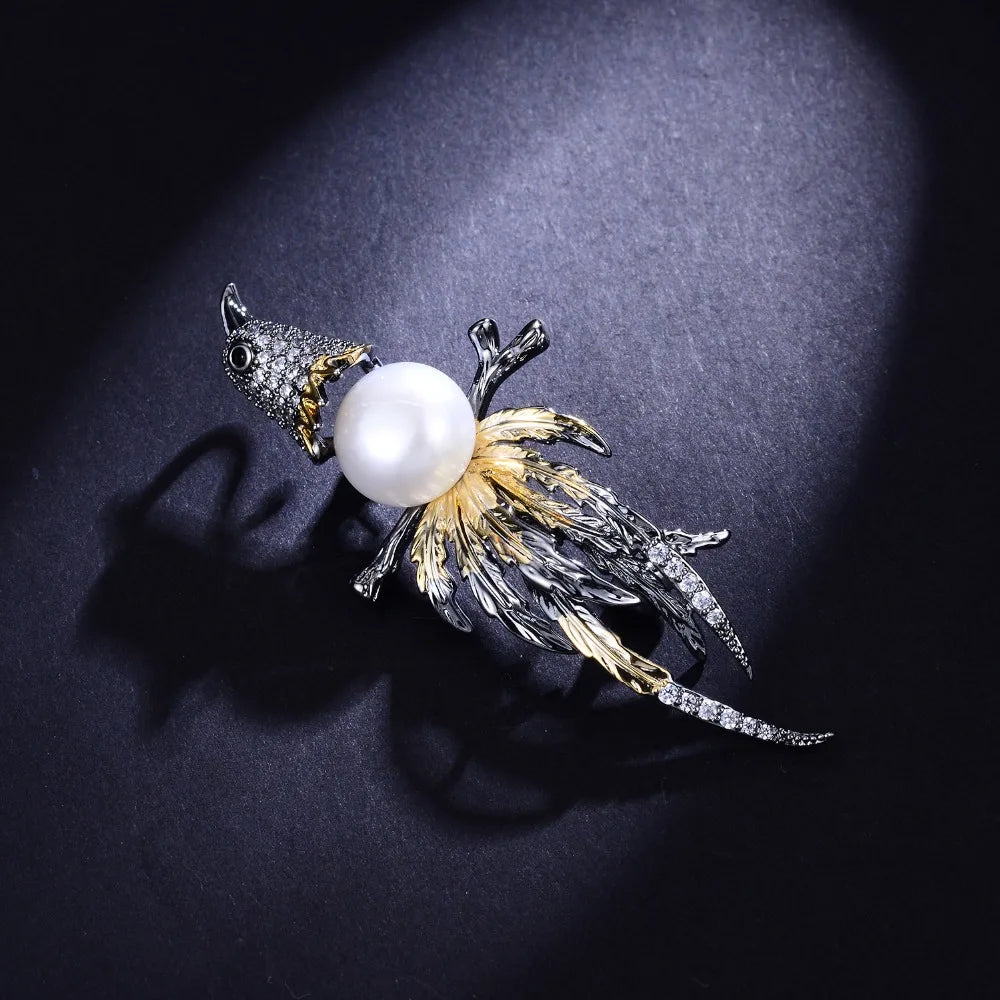 Vintage Flower Brooch Pin Silver Faux Pearl Women Jewelry