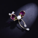 Vintage Silver 925 Pearl Brooch Flower Crystal Leaf