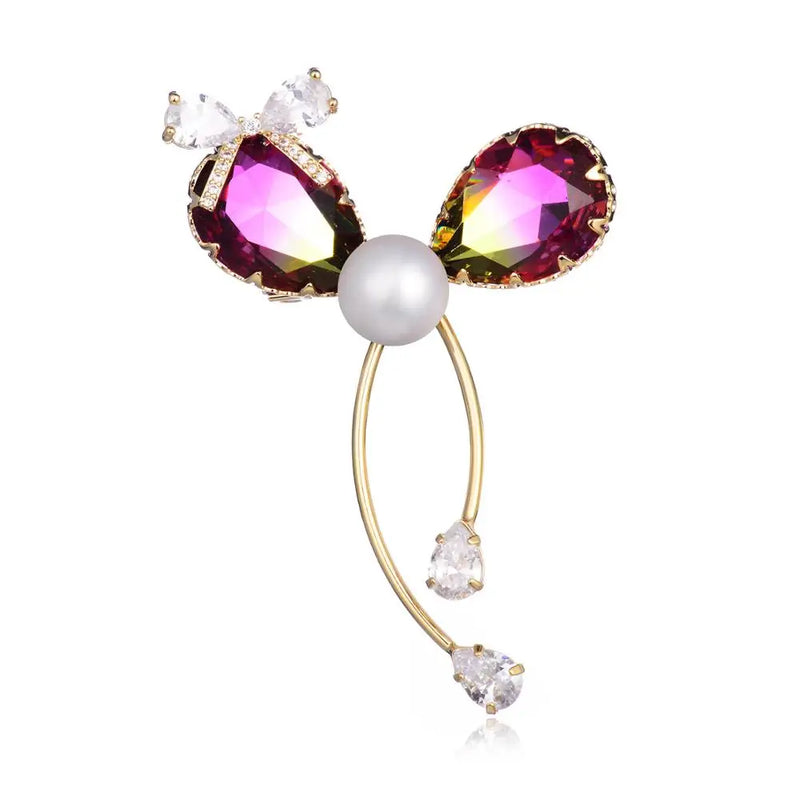 Vintage Silver 925 Pearl Brooch Flower Crystal Leaf