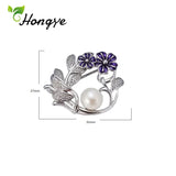 925 Silver Brooch Pin Purple Flower Zircon Decorative Pins Natural Pearl
