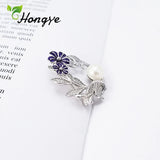 925 Silver Brooch Pin Purple Flower Zircon Decorative Pins Natural Pearl