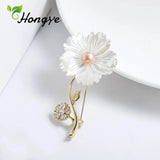 925 Silver Brooch Zircon Insert Flower Pin Freshwater Pearl Gift