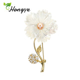 925 Silver Brooch Zircon Insert Flower Pin Freshwater Pearl Gift