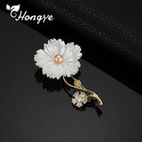 925 Silver Brooch Zircon Insert Flower Pin Freshwater Pearl Gift