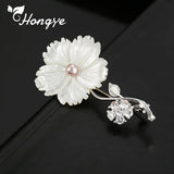 925 Silver Brooch Zircon Insert Flower Pin Freshwater Pearl Gift