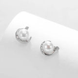 925 Silver Freshwater Pearl Stud Earrings 7-8mm Round Natural Pearl Nail