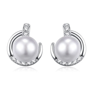 925 Silver Freshwater Pearl Stud Earrings 7-8mm Round Natural Pearl Nail