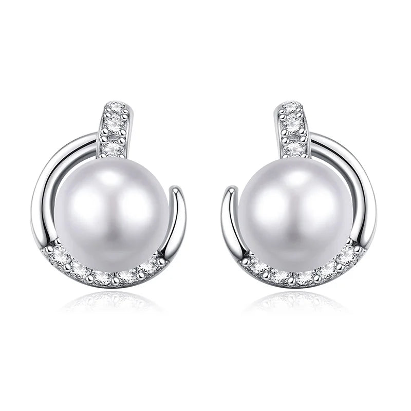 925 Silver Freshwater Pearl Stud Earrings 7-8mm Round Natural Pearl Nail