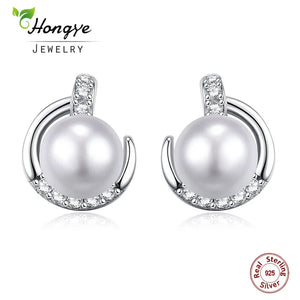 925 Silver Freshwater Pearl Stud Earrings 7-8mm Round Natural Pearl Nail