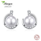 925 Silver Freshwater Pearl Stud Earrings 7-8mm Round Natural Pearl Nail