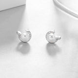 925 Silver Freshwater Pearl Stud Earrings 7-8mm Round Natural Pearl Nail