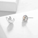 925 Silver Freshwater Pearl Stud Earrings 7-8mm Round Natural Pearl Nail