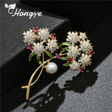 Big Flower Freshwater Pearl Brooch for Women Zircon Scarf Clip