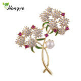 Big Flower Freshwater Pearl Brooch for Women Zircon Scarf Clip