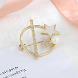 Zircon Star Brooch Pin Natural Pearl Decorative Hollow Round Geometric Pin