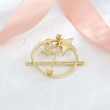 Zircon Star Brooch Pin Natural Pearl Decorative Hollow Round Geometric Pin