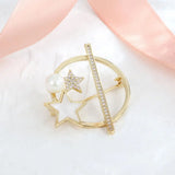 Zircon Star Brooch Pin Natural Pearl Decorative Hollow Round Geometric Pin