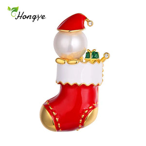 Christmas Red Lacquer Snow Boots Brooches For Women