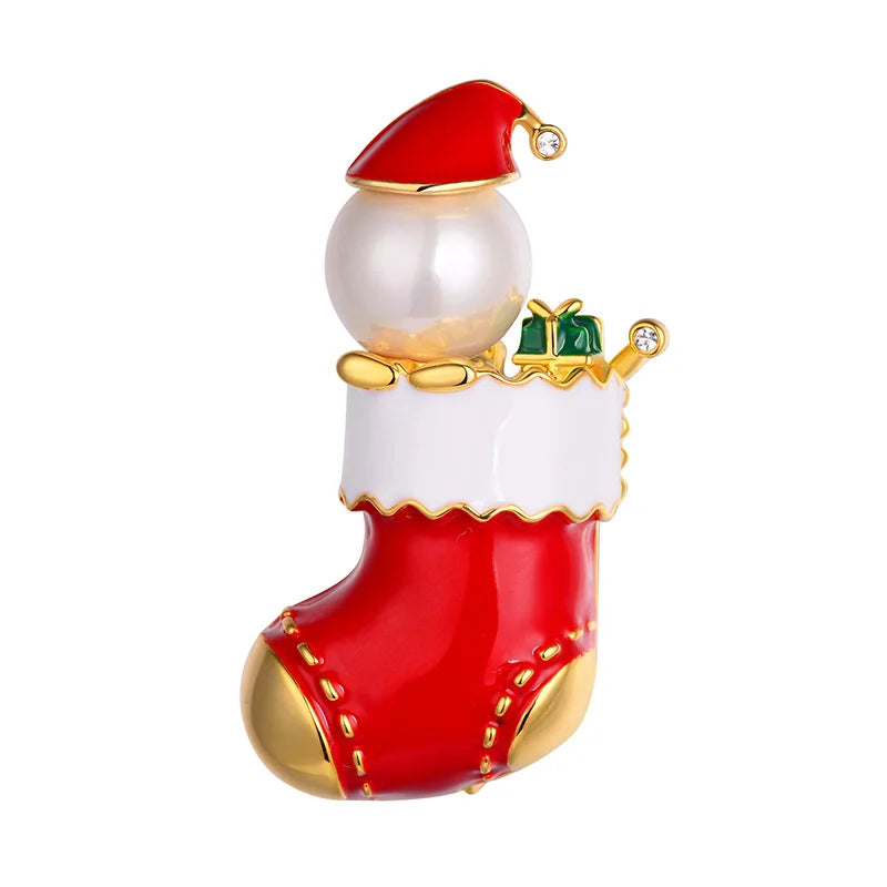 Christmas Red Lacquer Snow Boots Brooches For Women