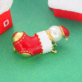 Christmas Red Lacquer Snow Boots Brooches For Women