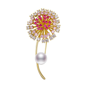 Dandelion Pearl Brooch Femme Girl Charm Accessory