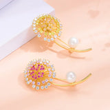 Dandelion Pearl Brooch Femme Girl Charm Accessory