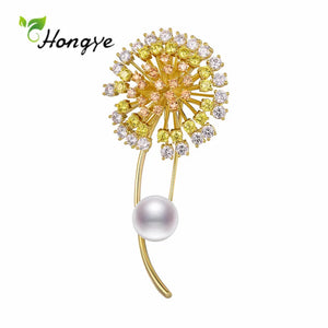 Dandelion Pearl Brooch Femme Girl Charm Accessory