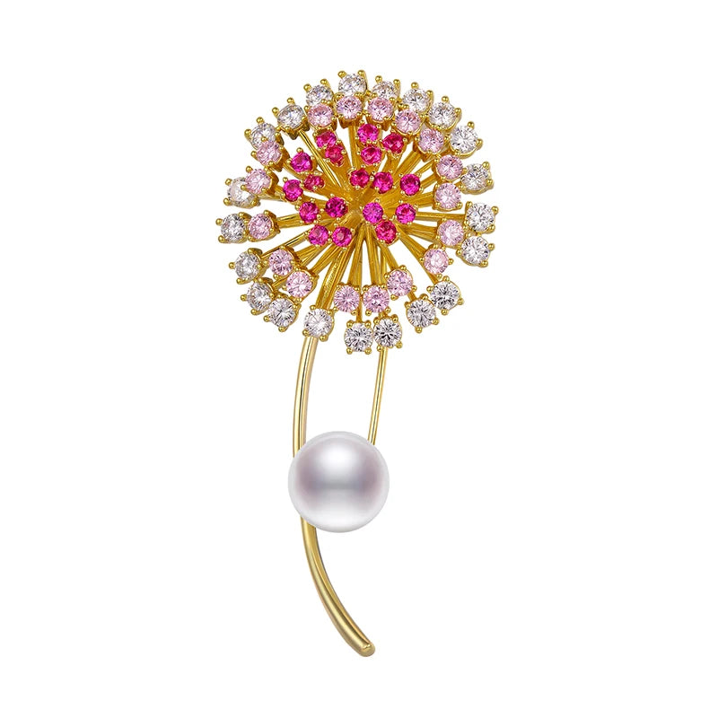 Dandelion Pearl Brooch Femme Girl Charm Accessory