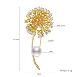 Dandelion Pearl Brooch Femme Girl Charm Accessory