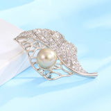 Zircon Copper Leaf Pearl Brooch for Women