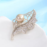 Zircon Copper Leaf Pearl Brooch for Women