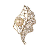 Zircon Copper Leaf Pearl Brooch for Women