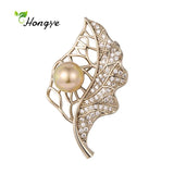 Zircon Copper Leaf Pearl Brooch for Women